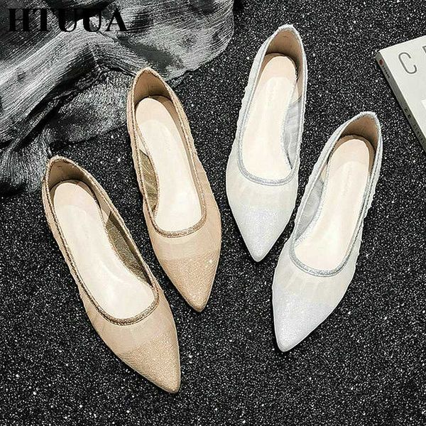 

htuua retro elegant flat shoes women 2020 spring summer breathable mesh ballet flats female pointed toe casual shoes sx3972, Black