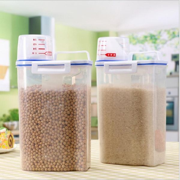 

kitchen storage organizer cereal container rice cereal grain bean container & measuring cup sealed box silicone ring sealed tank