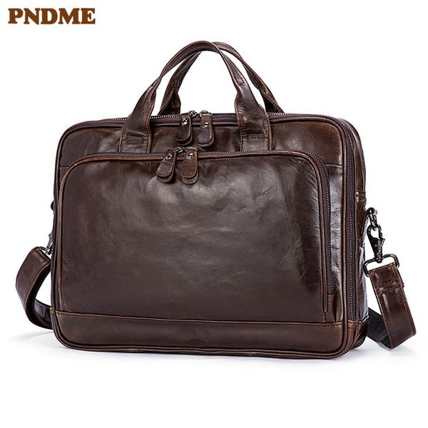

pndme retro soft genuine leather men's briefcase large capacity business lapbag casual cowhide messenger bags