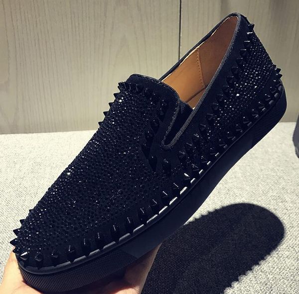

2019 fashionn luxury red bottom men women casual spikes rivets rhinestone shoes dress party walking shoes sneakers chaussures sport 35-47, Black
