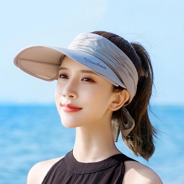 

women summer sun hat visor wide brim beach uv protection outdoor sports travel optional style outdoor hat, Black