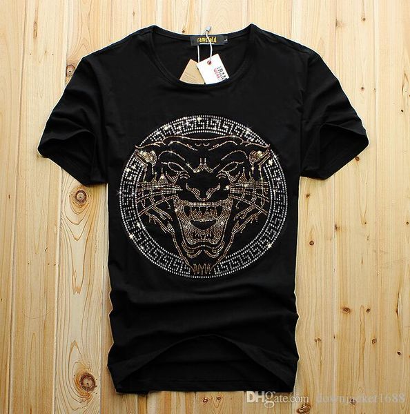

новый дизайн мужчин роскошный алмаз моды тенниски футболки мужские прикольные футболки бренда хлопка топы и тройники, White;black