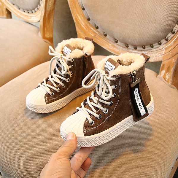 

2019 winter new children' shoes shell head children' casual cotton boots boys and girls leather warm cotton shoes snow boots, Black;grey
