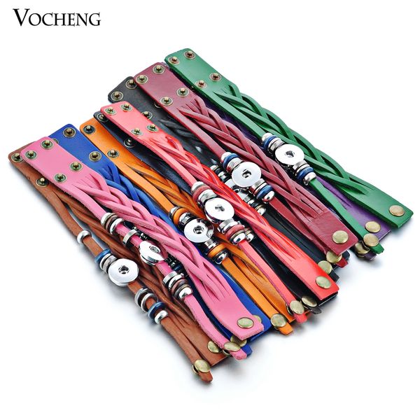 

10pcs/lot mix colors vocheng snap button genuine leather 18mm metal charm bangle nn-358*10 ing, Black