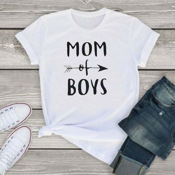 

mom of boys letter print t shirt women short sleeve o neck loose tshirt 2020 summer women tee shirt camisetas mujer66, White
