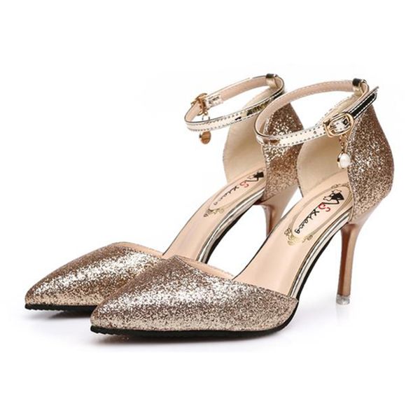 

2018 new korean fashion pointed high heels sequins high heels fashion comfortable, Black