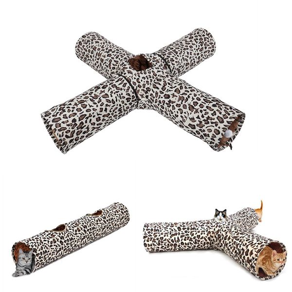 

new design outdoor foldable 4 holes multifunctional leopard print long cat tunnel collapsible tunnel toys play for cat