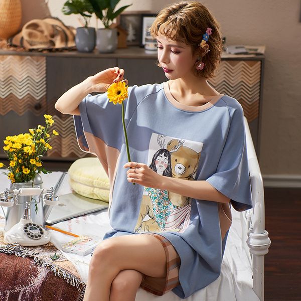 

лето пижамы cute cartoon сыпучие home костюм с короткими рукавами шорты хлопок женщины пижама может носить одежду вне бытовой, Black;red