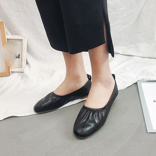 

sagace shoes women leisure round toe solid color slip-ons flat shoes soft bottom peas boat fashion new woman 2019feb9, Black