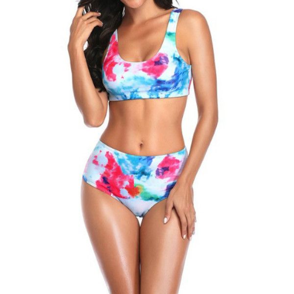 

women fashion swimsuits summer womens high waist bikini split tie dye bikini swimsuit women casula two pieces bikinis tankinis new, White;black