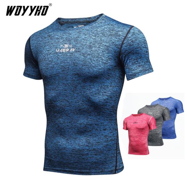 

men's running t-shirts quick dry fitness compression sports t-shirt sporywear male workout gym short sleeve shirts, Black;blue