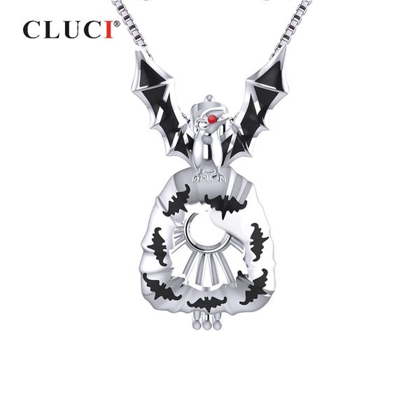 

CLUCI 925 Sterling Silver Halloween Bat Shaped Charms Pendant For Women Silver 925 Scary Flying Bat Zircon Cage Pendant