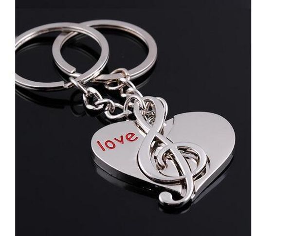 

100 шт. лот fedex быстрая бесплатная доставка любители подарок брелок пара любовь сердце музыкальная нота брелок для ключей, Silver