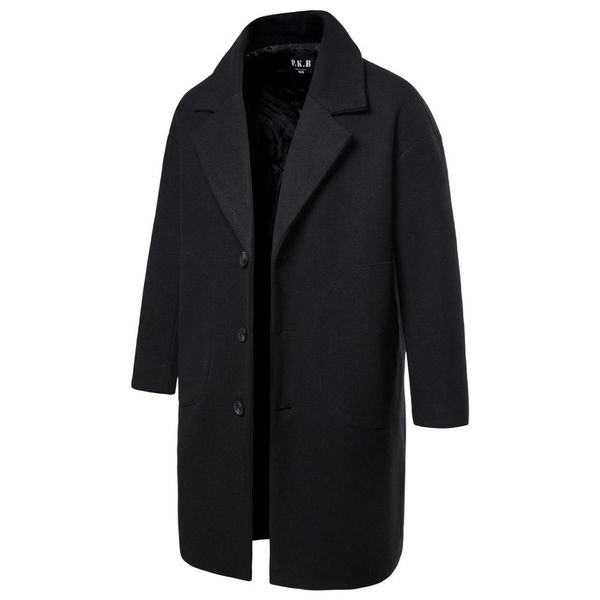 

men warm business overcoat mens stylish woolen jacket parka, Black