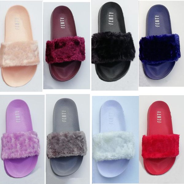 

designer flip flops slipper leadcat fenty rihanna faux fur slippers women girls sandals fashion scuffs black pink red grey blue slides