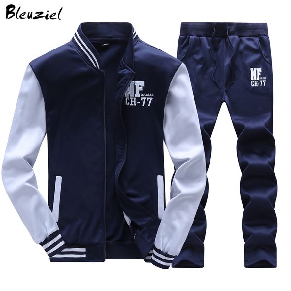 

bleuziel 2017 hoodie spring summer mens hoodies&sweatshirts men tracksuit 2pcs sportisuit sportswear patchwork jacket+pant, Black