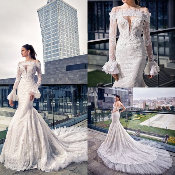 

alisse nuera 2019 русалка свадебные платья кружева аппликации возлюбленной свадебные платья съемный sheer и рукава развертки поезд свадебные, White