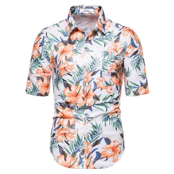 

men's shirts fashion floral print short sleeve blouse male casual wild slim shirt summer new arrival 2020, White;black