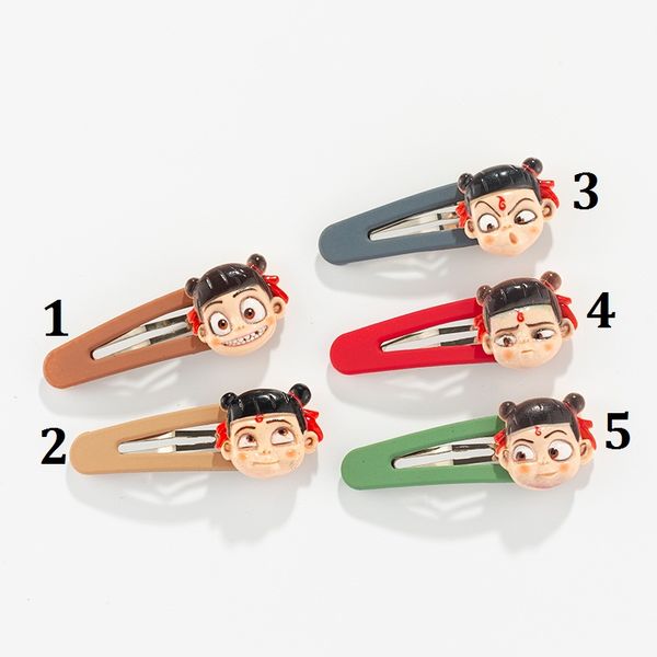 

maxi chinese cartoon movie ne zha spin-off products, different expressions hair clips hairpin, for cute lovely girls kids, Golden;silver