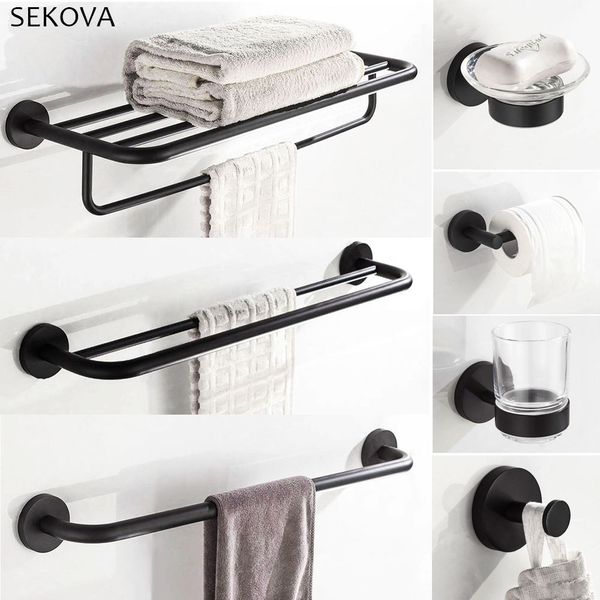 

matte black stainless steel bathroom hardware set paper round holder robe hook towel bar towel rack bathroom accessories