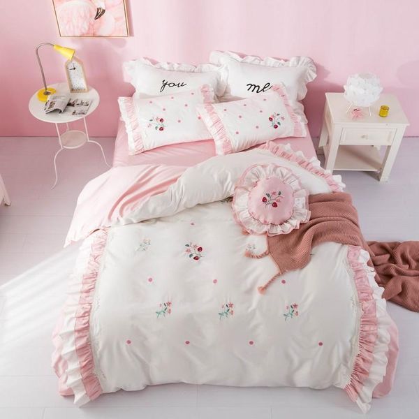 

king size bedding set bed set duvet cover bed sheet fitted sheet pink white egyptian cotton parrure de lit ropa de cama