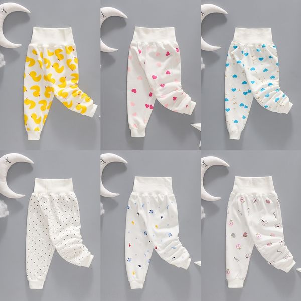 

1 baby leather leather high waist baby belly pure cotton autumn 0-3 years old newborn pants summer children autumn pants 2, Blue