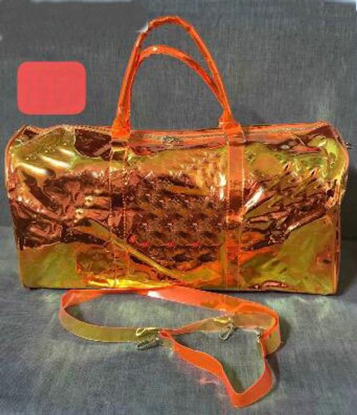 

дизайнер тотализатор сумки 55 см keepall лазерная вспышка пвх прозрачный вещевой мешок блестящий цвет багажа дорожная сумка большой емкости
