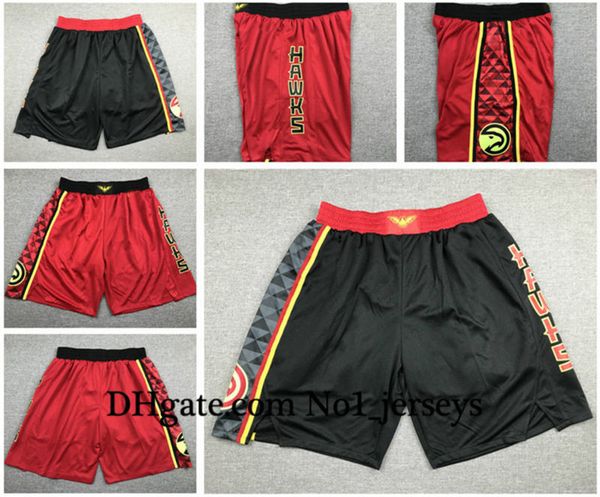 

new atlanta hawks trae young 11 new 55 mutombo hunter stitched shorts vintage breathable pants sweatpants classic basketball shorts, Black