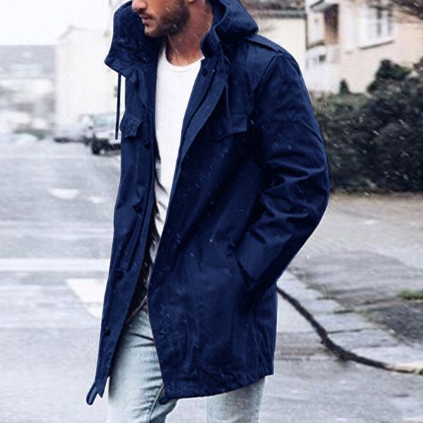 

puimentiua men 2019 casual trench solid coat casual male spring coat hooded outwear overcoat outwear clothes stylish coats, Black;brown