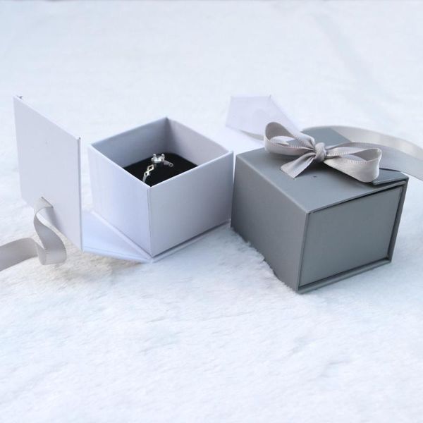 

doreenbeads 3pcs ribbon bowknot jewelry boxes paper gray white color for gift present ring earring packing display 5*5*4cm, Pink;blue