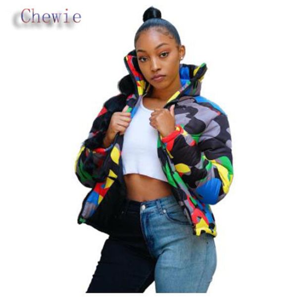 

чуи мужчины / женщины плюс размер s-4xl камуфляж печати winter wear bubble ветровки пальто верхняя одежда мода обрезанные puffer вниз теплое, Black