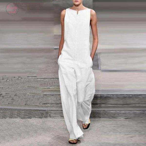 

women elegant solid loose jumpsuit summer fashion sleeveless jumpsuit solid ladies sreetwear pockets overalls playsuit drop shipping, Black;white
