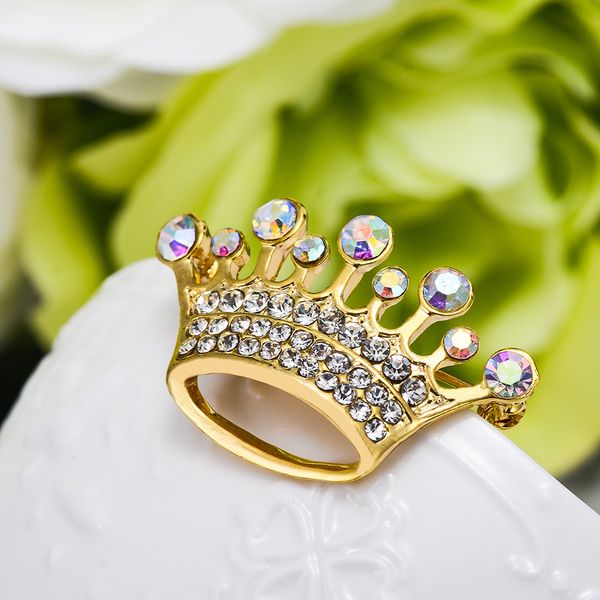 

gold diamante crystal wedding party pageant tiara crown lapel pin brooch, Gray
