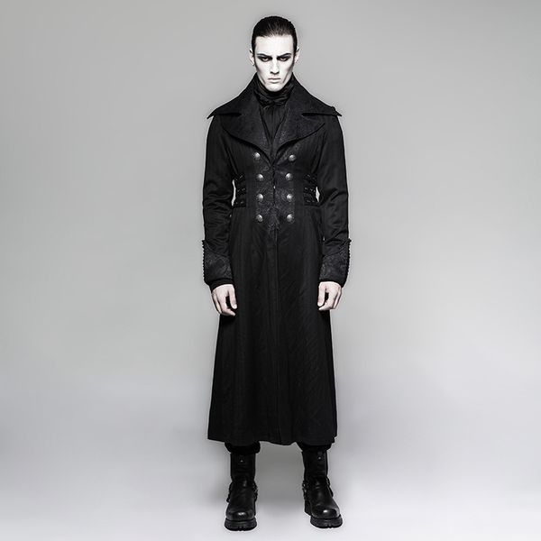 

steampunk men's long jacket black striped red stripes coat winter coats stage performance personality cosplay costume, Tan;black