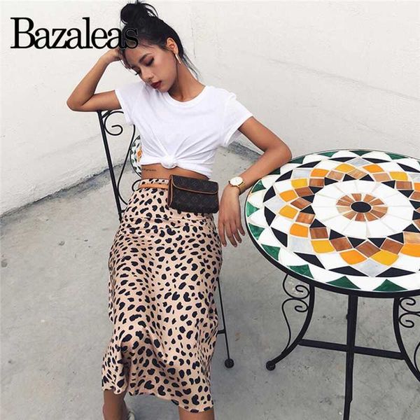 

bazaleas vintage high waist midi skirts leopard pattern women skirt slim wild women skirt casual slip style, Black