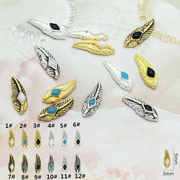 

10pcs/pack japan alloy nail art retro gold silver painting oil leaf feather metal accessories for ptherapy nail sticker diy, Silver;gold