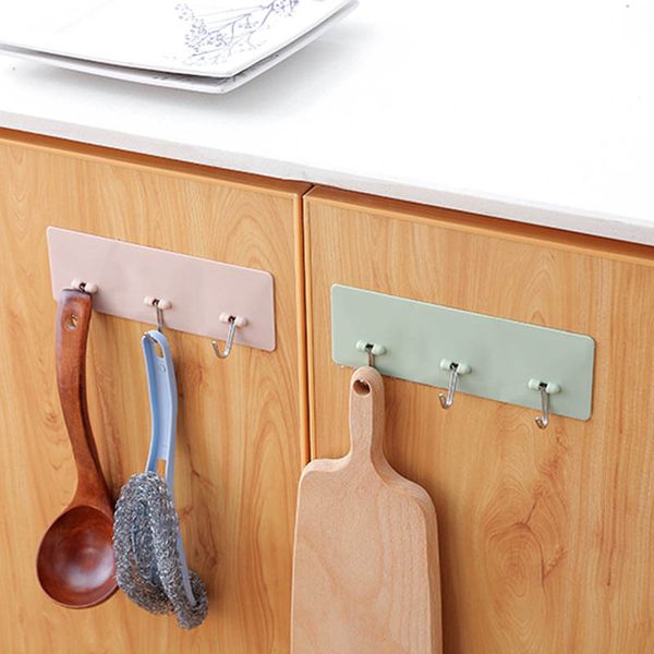 

wall mounted nordic style plastic 3 hooks self adhesive kitchen hangers bathroom accessories portable space-saving towel hanger