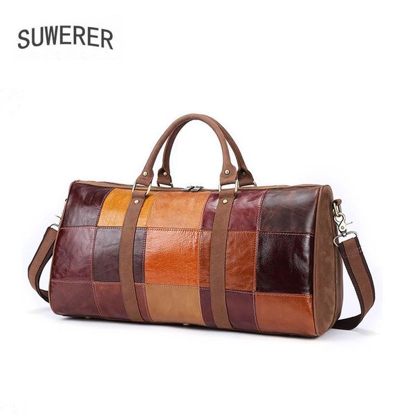 

duffel bags suwerer genuine leather men bag stitched travel large capacity first layer cowhide luggage