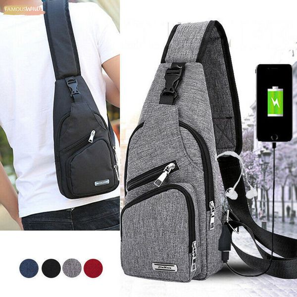 

2020 fashion mens shoulder bag sling chest pack usb charging sports crossbody handbag