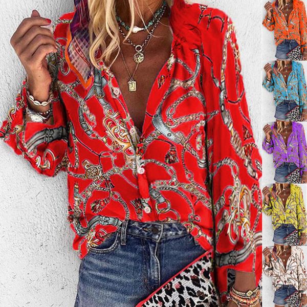 

women lapel neck autumn winter printed blouse luxury floral blouses new autumn fashion designer shirts long sleeved shirt s-5xl, White