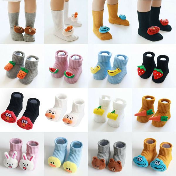 

0-3 years newborn baby socks toddler kid soft sock fruit cartoon anti-slip socks baby girls boys boots floor slipper socks, Pink;yellow
