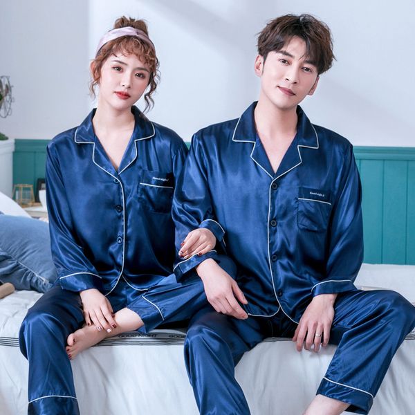 

full sleeve nightgown turn-down collor long home clothing 2pcs pajamas suit sleepwear solid colour sweet couple night wear, Black;brown
