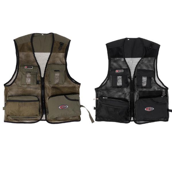 

multi-pocket nylon mesh vest fishing pgraphy quick-dry jacket for outdoor camping hiking cycling hunting equipment 5-sizes, Camo;black