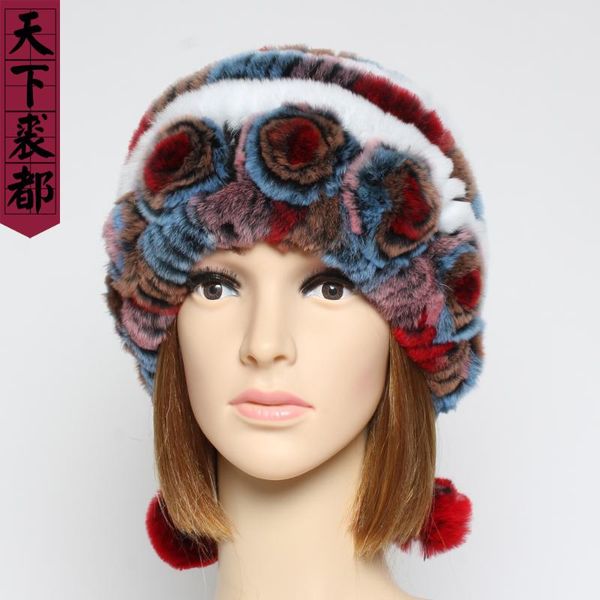

2020 new winter women genuine rex fur hats lady knitted real rex fur hat soft warm authentic caps, Blue;gray