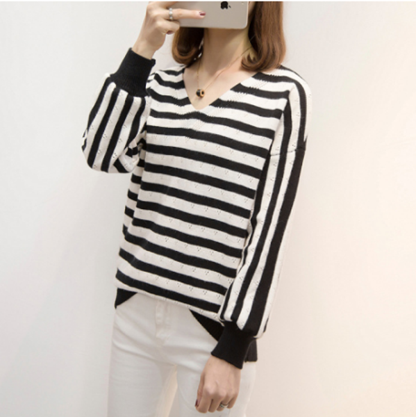 

women's sweaters 2021 spring office lady elegant striped sweater women fashion tunic plus size loose casual knitted shirt fw958, White;black