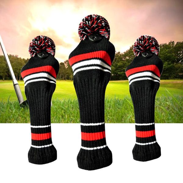 

3pcs dustproof anti scratch sports for driver long neck soft washable protective golf golf headcover set big pom pom knitted