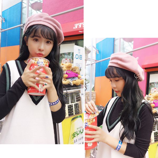 

новые горячие женщины берета сплошной цвет plain зимние шапки для женщин шерсти feel winter hat берет с кольцом chapeu feminino casquette, Blue;gray