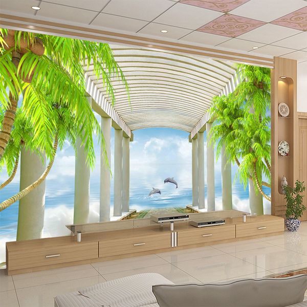 

5d sea-view room views p wallpaper bright summer scenery green pergola beautiful seascape living room bedroom wall background wallpaper