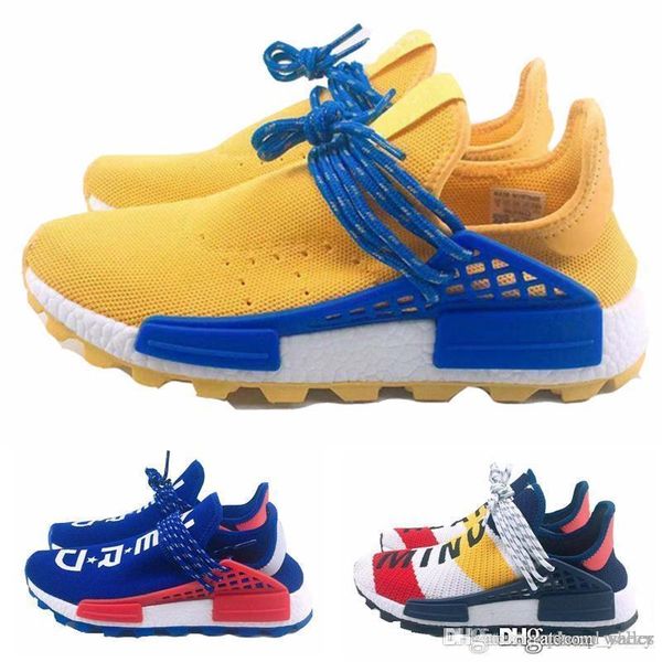 

2019 pharrell williams nmd human race yellow nerd heart mind mens designer sneakers womens luxury running shoes size 36-45