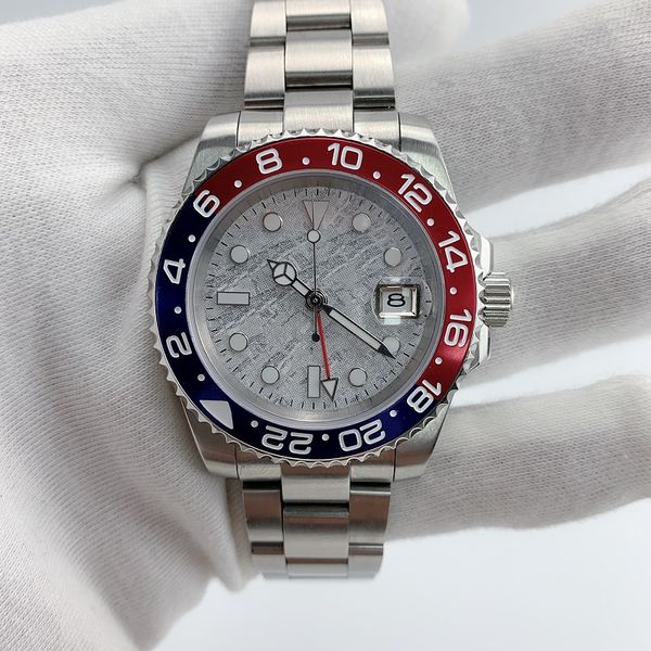 

mechanical bezel sapphire gmt automatic watch men 40mm meteorite quality dial crystal blue red high ceramic waterproof qvfbv, Slivery;brown